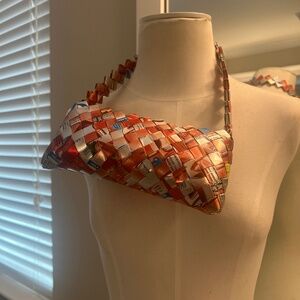 Small Red Handbag Made of Reused Snack Wrappers